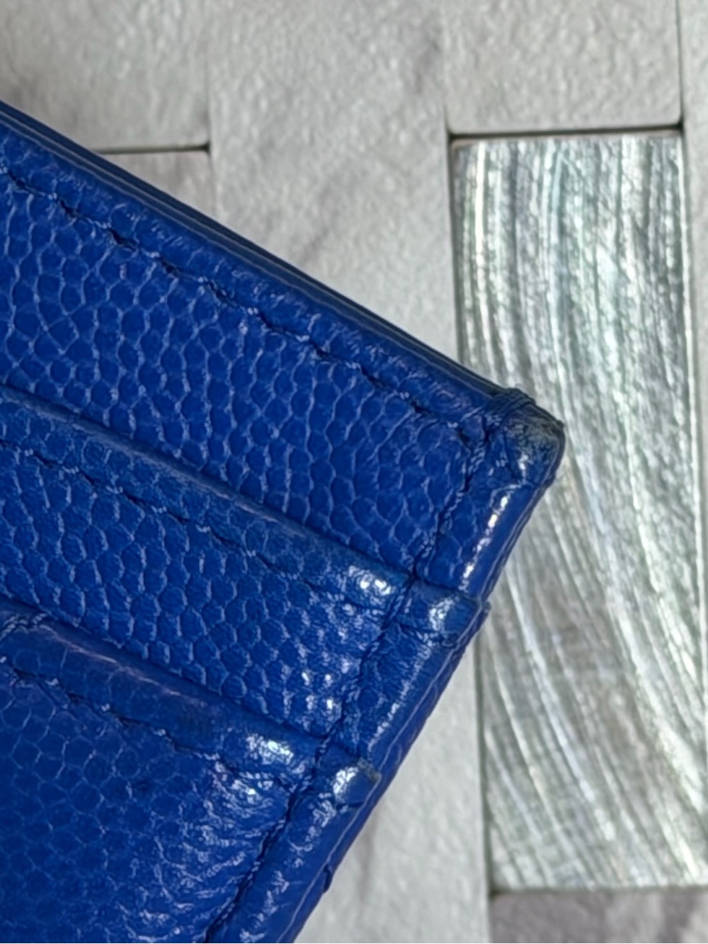 💙*RARE* CHANEL Caviar Quilted Card Holder Wallet in Cobalt Blue - Picture 13 of 15